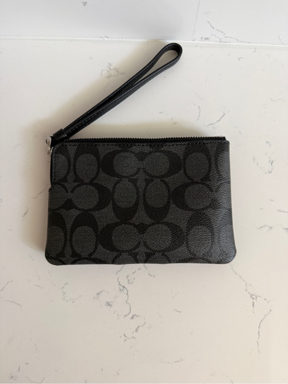 Coach Black Signature Wristlet with Leather Strap in Graphite and Black - Picture 2 of 5